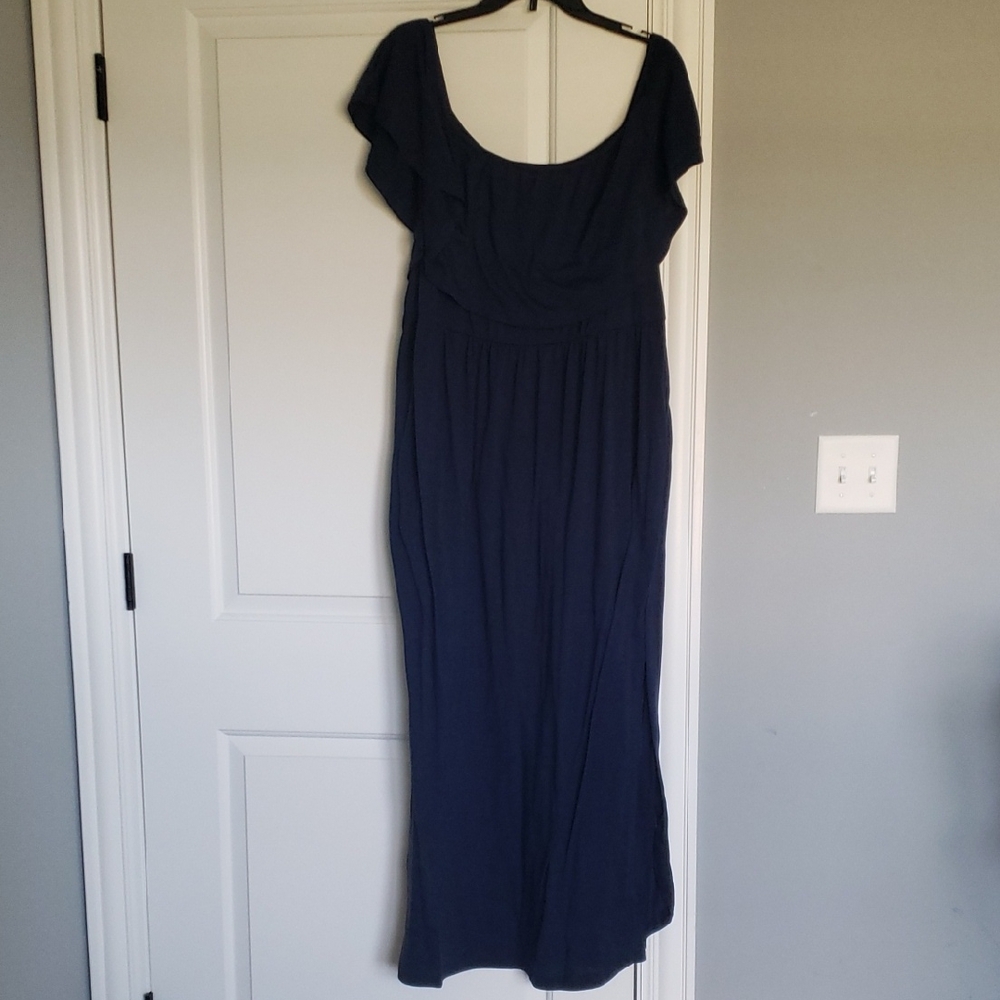Blue Sleeveless Flutter Sleeve Maxi Dress